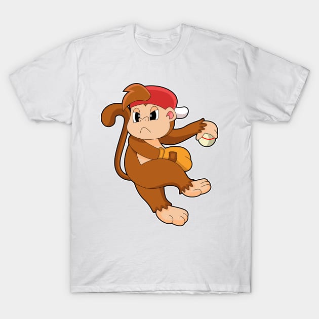 Monkey at Baseball with Baseball glove T-Shirt by Markus Schnabel